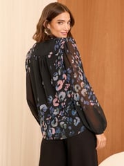 Love & Roses Black Animal Printed Pussybow Black Blouse - Image 3 of 4