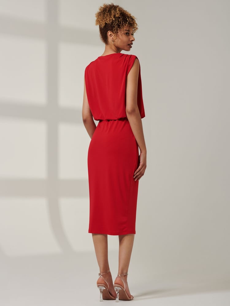 Jolie Moi Red Kira Tiered Draped Bodycon Dress - Image 2 of 6