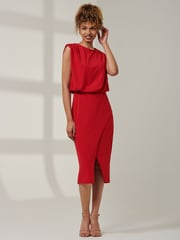 Jolie Moi Red Kira Tiered Draped Bodycon Dress - Image 4 of 6