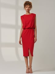 Jolie Moi Red Kira Tiered Draped Bodycon Dress - Image 6 of 6