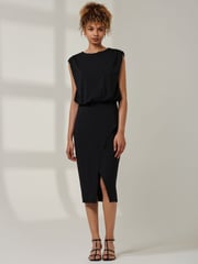 Jolie Moi Black Kira Tiered Draped Bodycon Dress - Image 1 of 6