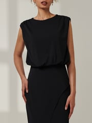 Jolie Moi Black Kira Tiered Draped Bodycon Dress - Image 3 of 6