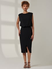 Jolie Moi Black Kira Tiered Draped Bodycon Dress - Image 4 of 6