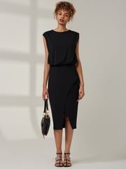 Jolie Moi Black Kira Tiered Draped Bodycon Dress - Image 6 of 6