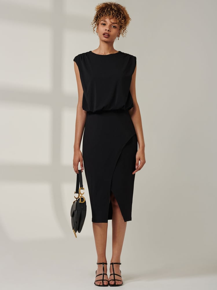 Jolie Moi Black Kira Tiered Draped Bodycon Dress - Image 6 of 6