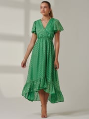 Jolie Moi Green Metallic Effect Angel Sleeve Maxi Dress - Image 1 of 6