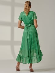 Jolie Moi Green Metallic Effect Angel Sleeve Maxi Dress - Image 2 of 6