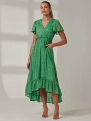 Jolie Moi Green Metallic Effect Angel Sleeve Maxi Dress - Image 4 of 6