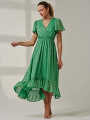 Jolie Moi Green Metallic Effect Angel Sleeve Maxi Dress - Image 5 of 6