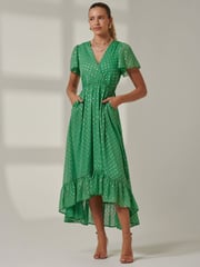 Jolie Moi Green Metallic Effect Angel Sleeve Maxi Dress - Image 6 of 6