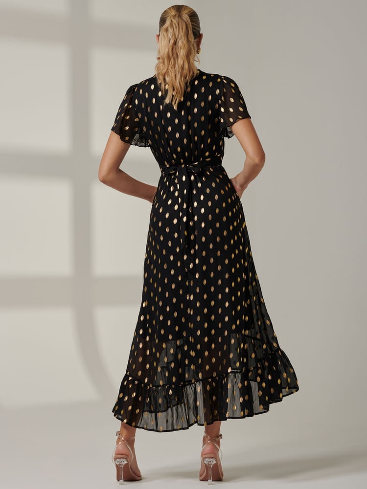 Jolie Moi Black Metallic Effect Angel Sleeve Maxi Dress - Image 2 of 6