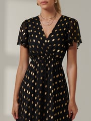 Jolie Moi Black Metallic Effect Angel Sleeve Maxi Dress - Image 3 of 6