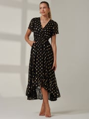 Jolie Moi Black Metallic Effect Angel Sleeve Maxi Dress - Image 5 of 6