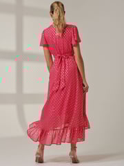 Jolie Moi Pink Chrome Metallic Effect Angel Sleeve Maxi Dress - Image 2 of 6