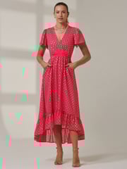 Jolie Moi Pink Chrome Metallic Effect Angel Sleeve Maxi Dress - Image 4 of 6