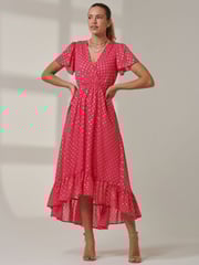 Jolie Moi Pink Chrome Metallic Effect Angel Sleeve Maxi Dress - Image 5 of 6