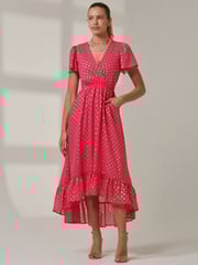 Jolie Moi Pink Chrome Metallic Effect Angel Sleeve Maxi Dress - Image 6 of 6