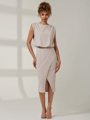 Jolie Moi Grey Kira Tiered Draped Bodycon Dress - Image 1 of 6