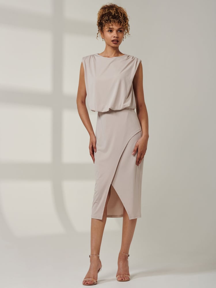 Jolie Moi Grey Kira Tiered Draped Bodycon Dress - Image 6 of 6