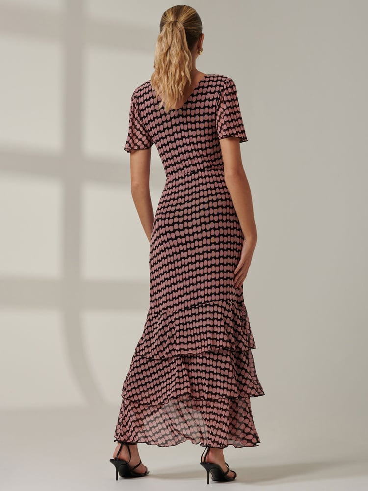Jolie Moi Pink Geo Print Tiered Maxi Dress - Image 2 of 6
