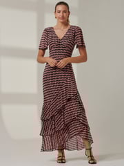 Jolie Moi Pink Geo Print Tiered Maxi Dress - Image 4 of 6