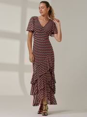 Jolie Moi Pink Geo Print Tiered Maxi Dress - Image 5 of 6