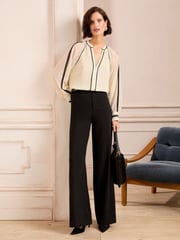 Love & Roses Ivory Zip Detail Pleated Stud Trim Long Sleeve Blouse - Image 3 of 4