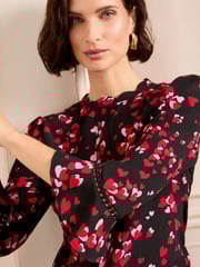 Love & Roses Black Heart Petite 3/4 Flute Sleeve Blouse - Image 2 of 4