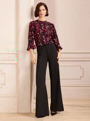 Love & Roses Black Heart Petite 3/4 Flute Sleeve Blouse - Image 3 of 4