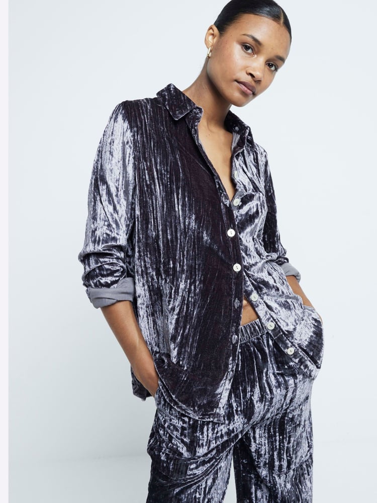 River Island Grey Velvet Texture 100% Cotton Shirt - Image 1 of 4 River Island Grey Velvet Texture 100% Cotton Shirt - Image 1 of 4