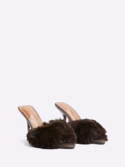 River Island Brown Faux Fur Heeled Mules - Image 2 of 5