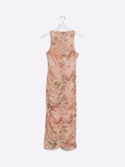 River Island Brown Ruched Front Floral Print Mesh Midi Dress - Image 5 of 6