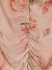 River Island Brown Ruched Front Floral Print Mesh Midi Dress - Image 6 of 6