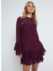 River Island Red Burgundy Lace Tiered Shift Dress - Image 1 of 4