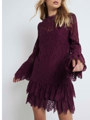 River Island Red Burgundy Lace Tiered Shift Dress - Image 3 of 4
