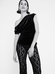 River Island Black Drape Velvet Top - Image 4 of 6