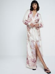River Island Cream Twist Front Printed V Neck Maxi Dress - Image 1 of 4