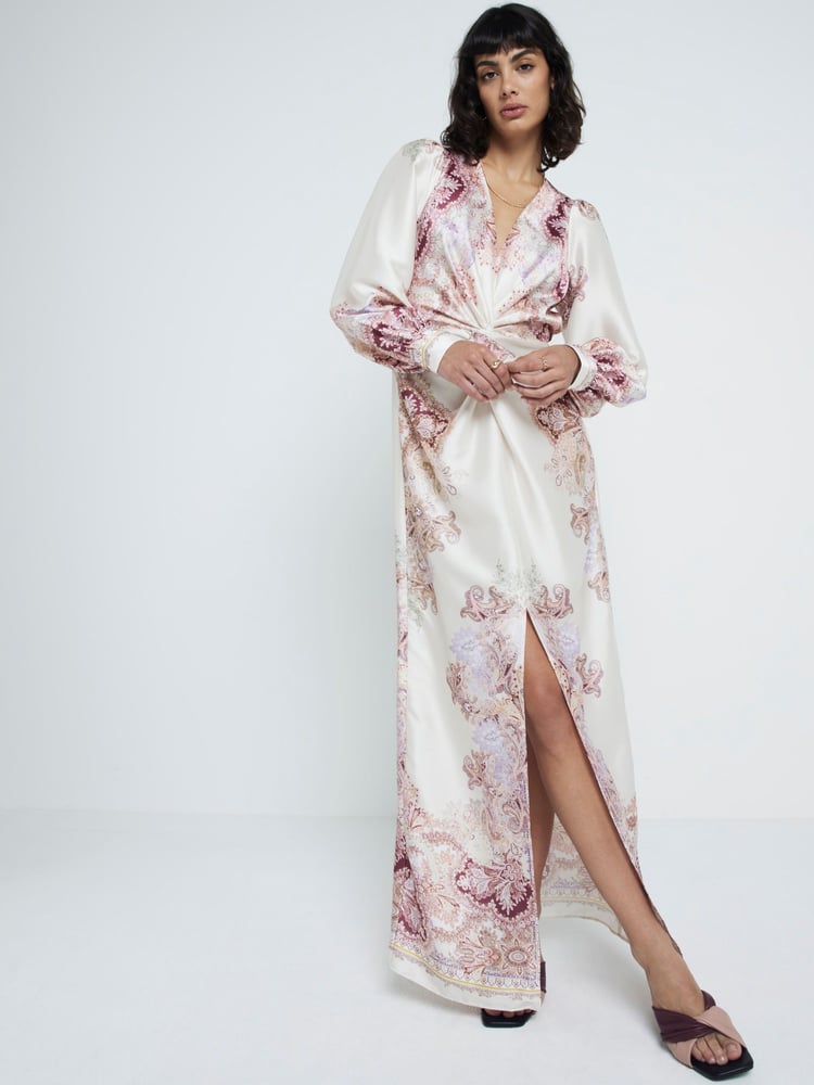 River Island Cream Twist Front Printed V Neck Maxi Dress - Image 1 of 4
