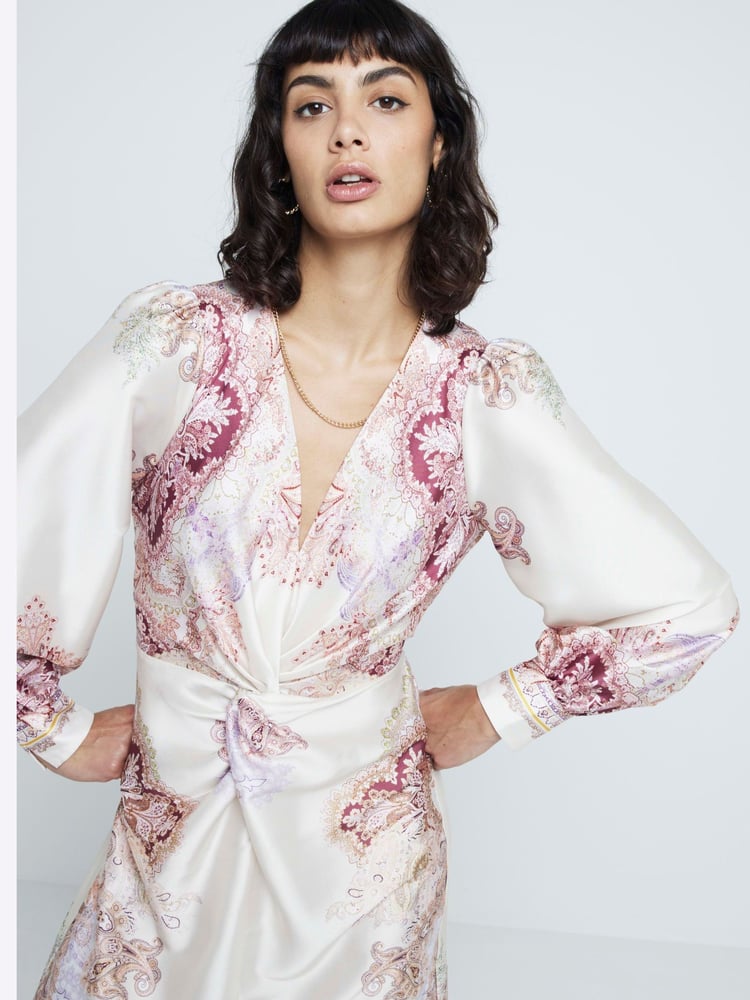River Island Cream Twist Front Printed V Neck Maxi Dress - Image 2 of 4