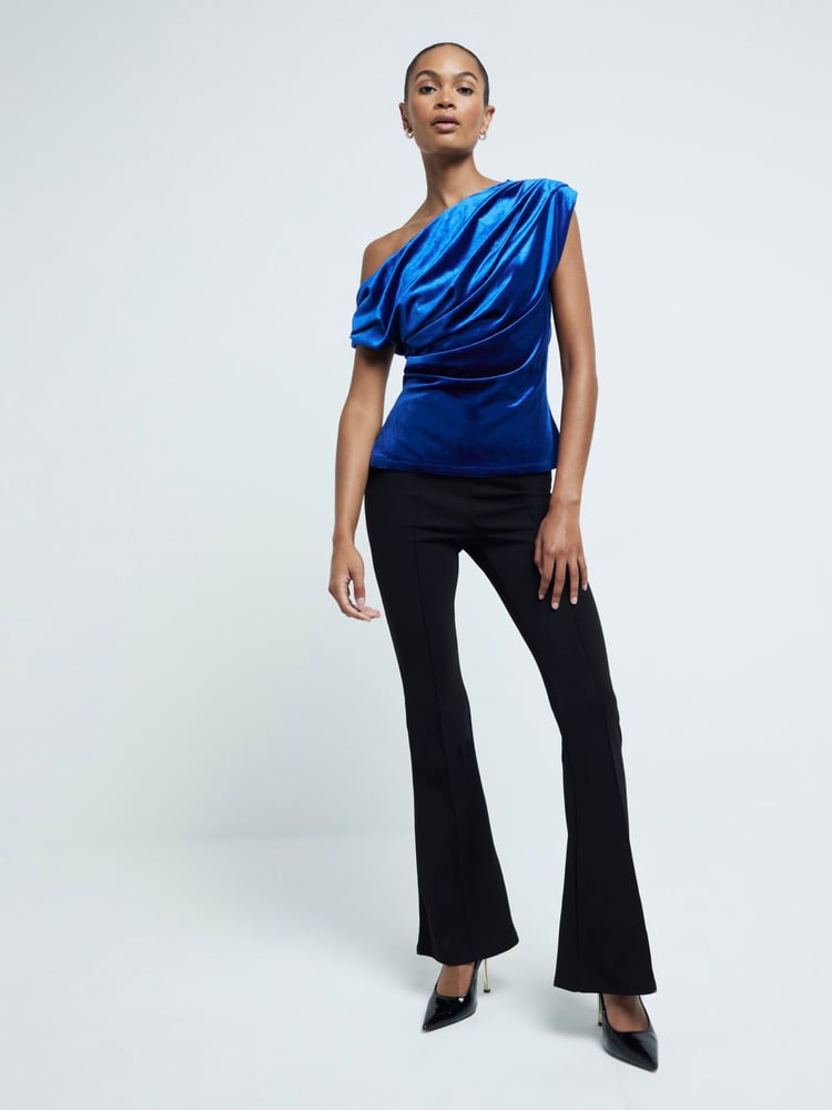 River Island Blue Drape Velvet Top - Image 2 of 4 River Island Blue Drape Velvet Top - Image 2 of 4