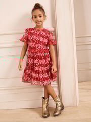 Love & Roses Red Heart Print Sparkle Chiffon Dress (5-16yrs) - Image 1 of 4