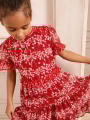 Love & Roses Red Heart Print Sparkle Chiffon Dress (5-16yrs) - Image 3 of 4