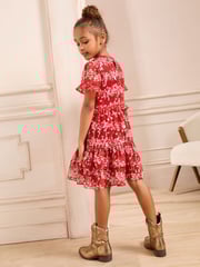 Love & Roses Red Heart Print Sparkle Chiffon Dress (5-16yrs) - Image 4 of 4