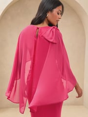 Lipsy Pink Bow Shoulder Long Sleeve Cape Maxi Dress - Image 4 of 5