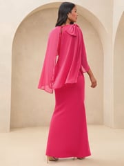 Lipsy Pink Bow Shoulder Long Sleeve Cape Maxi Dress - Image 5 of 5
