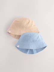 Blue/Brown 100% Cotton Baby Bucket Hats 2 Pack (0mths-2yrs) - Image 1 of 5