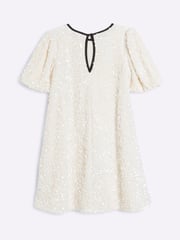 River Island Cream Girls Sequin Velour Shift Dress - Image 2 of 4