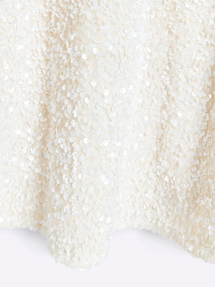 River Island Cream Girls Sequin Velour Shift Dress - Image 4 of 4