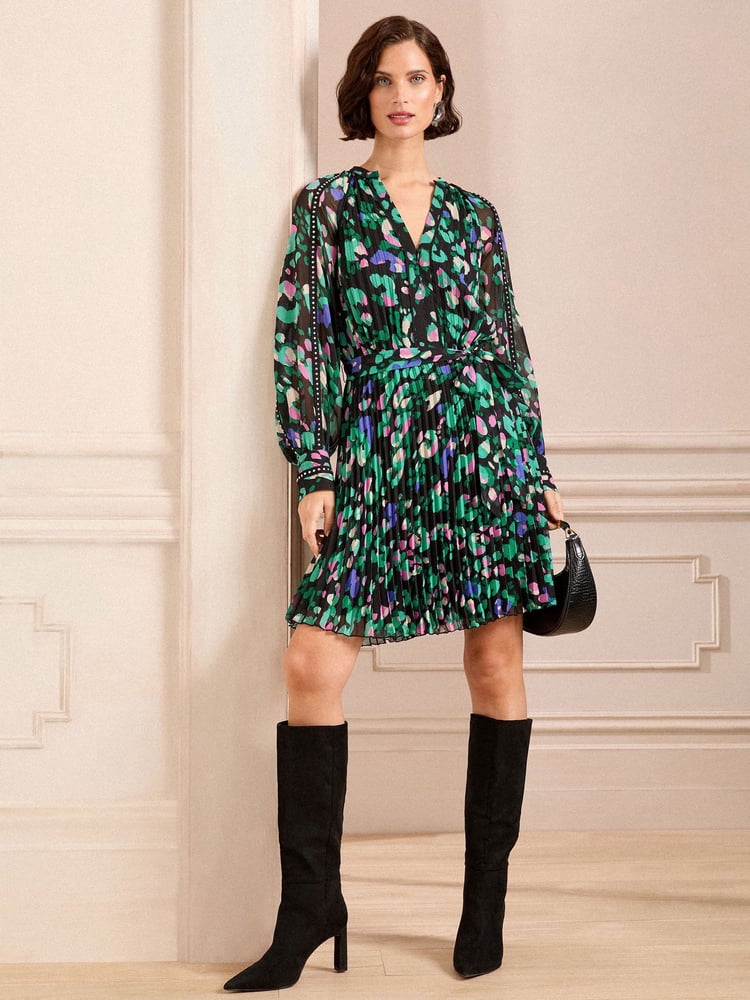 Love & Roses Black Animal Petite Studded Mini Dress - Image 1 of 4