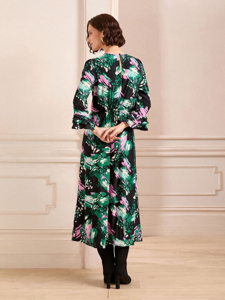 Love & Roses Black Petite Flute Sleeve Midi Dress - Image 4 of 4 Love & Roses Black Petite Flute Sleeve Midi Dress - Image 4 of 4